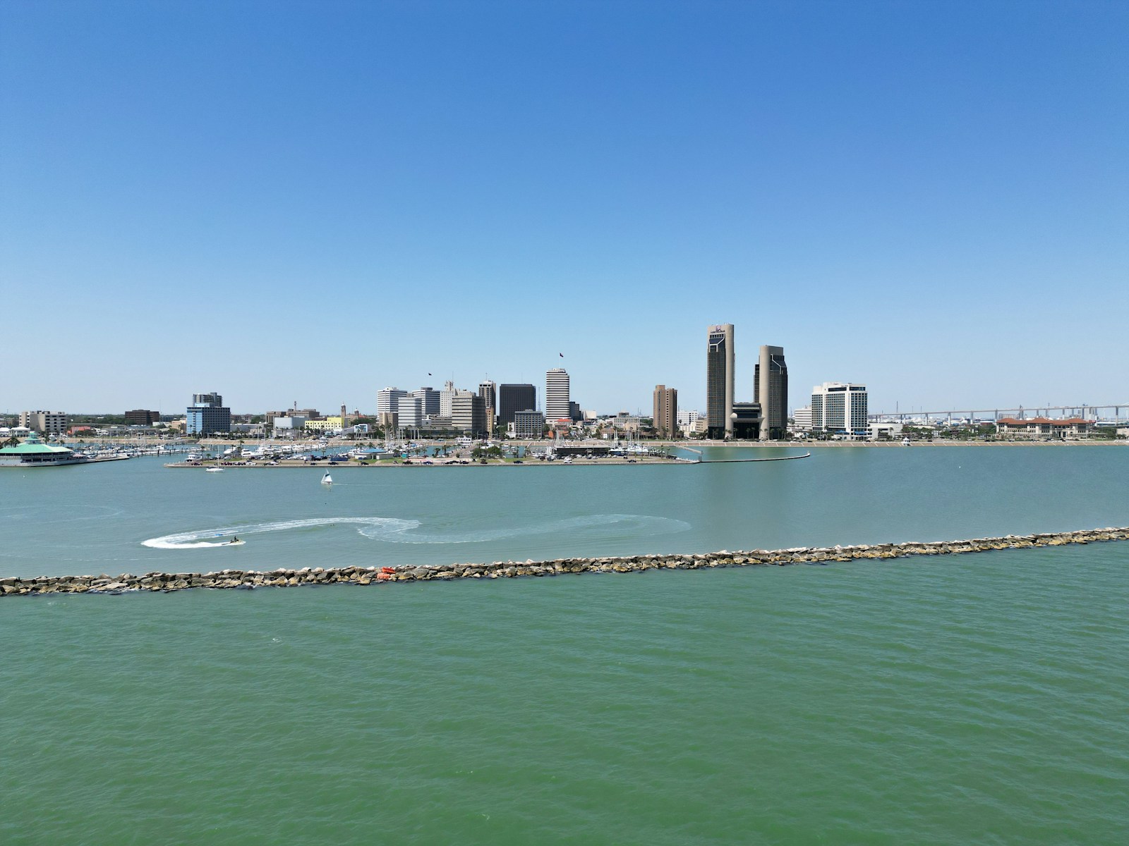 Corpus Christi downtown skyline and marina overlooking the bay